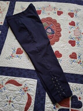 Zac & Rachel Navy Pull On Crop Pants W Lace Up Leg & Grommets Wms Sz 14